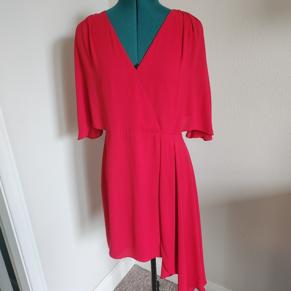 Halston Heritage Womens Pink V-Neck Draped Sleeve Cocktail Dress Size 6 Classic